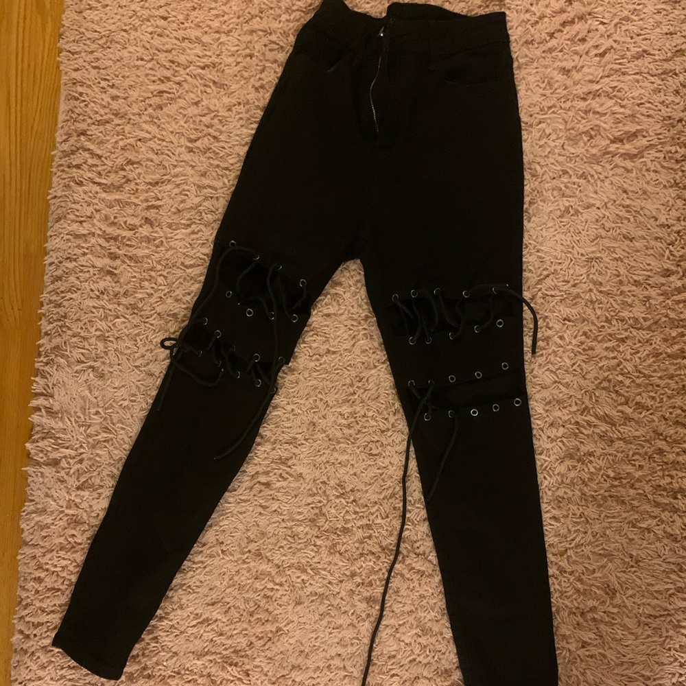 Black Jeans with Eyelet Detail